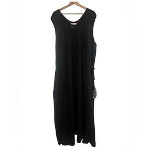 NWT Flax by Jeanne Engelhart Black Linen Lagenlook Maxi Dress 3G Scoop Neck